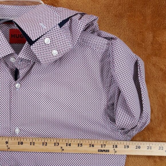 HUGO BOSS Shirt Mens 15 38 Red White Geo Print Button Up Slim Fit KOEY $128 - Picture 8 of 10
